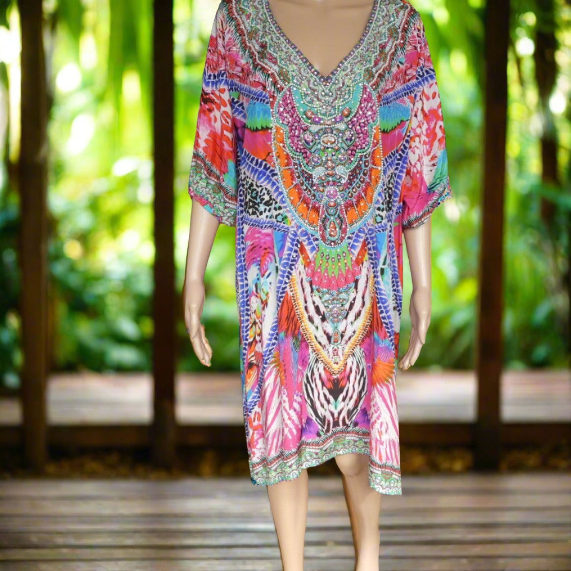 Amira green 3/4 sleeve dress Amira Pink 3/4 sleeve  Embellished Dress Kaftans that Bling  Kaftans that Bling