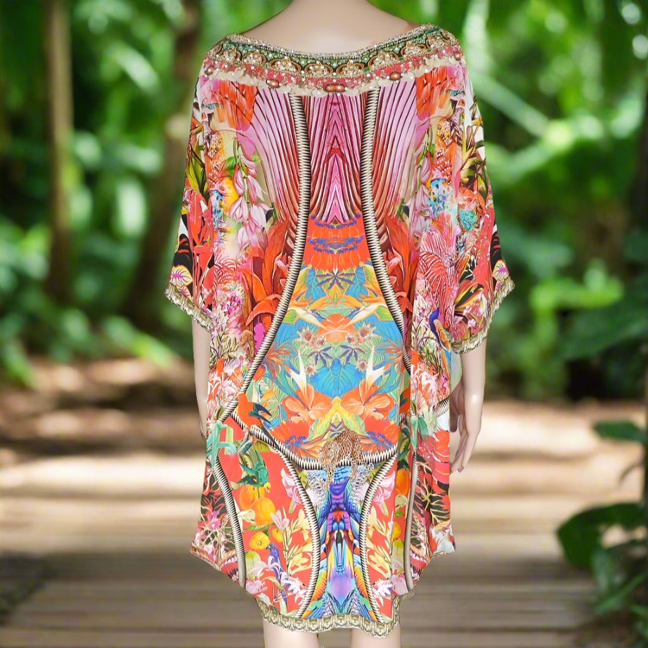 Enchanted Garden Batwing Silk Embellished Hi-low Kaftan/Top