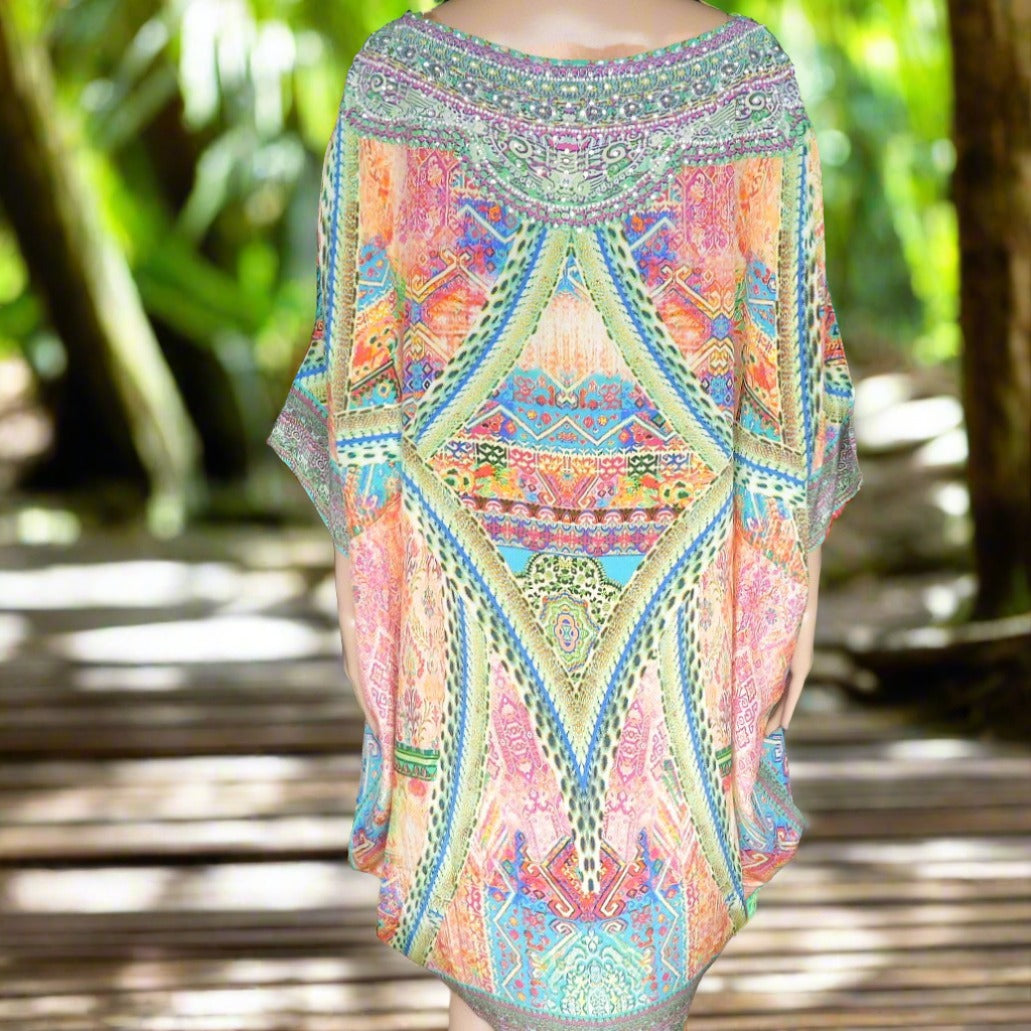 Monet Batwing Silk Embellished Hi-low Kaftan/Top by Fashion Spectrum