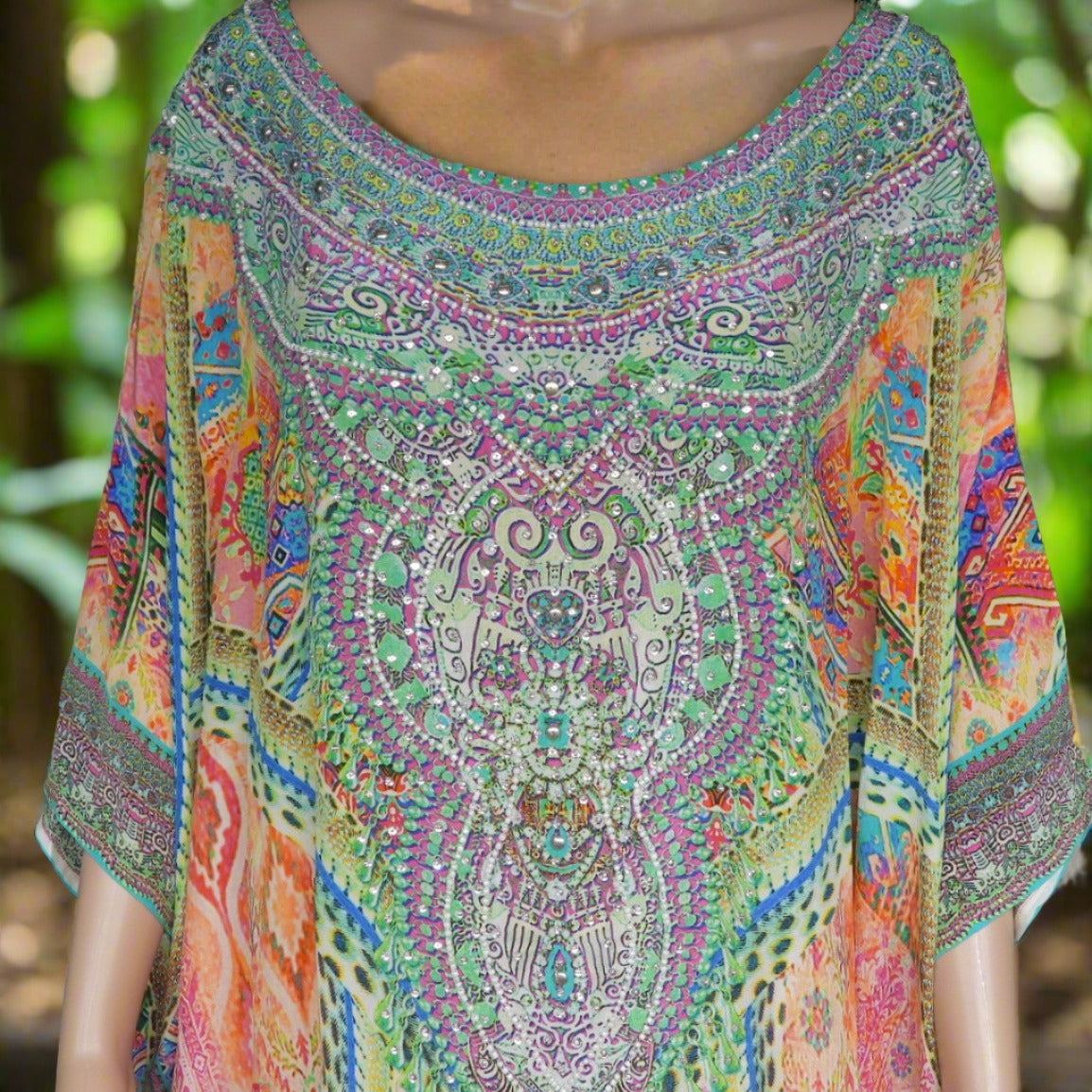 Monet Batwing Silk Embellished Hi-low Kaftan/Top by Fashion Spectrum