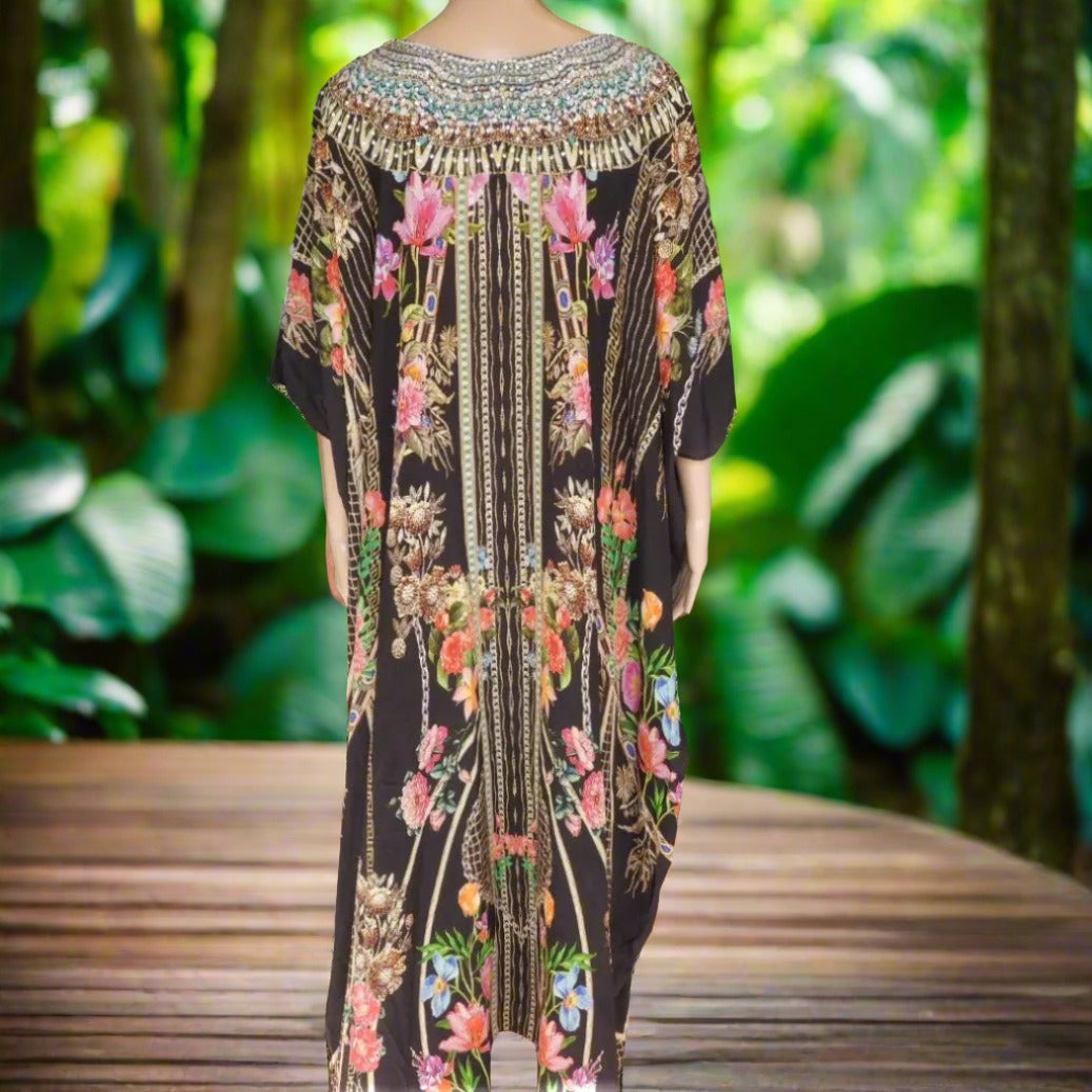 Long Box Embellished Silk Kaftan - Capri by Fashion Spectrum