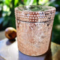 Lotus Rose gold soy candle in decorative embossed jar with lid, eco-friendly and long-lasting luxury candle