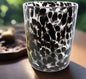 Cheetah Jumbo glass deluxe soy candle with black and white cheetah print in a handmade round glass jar
