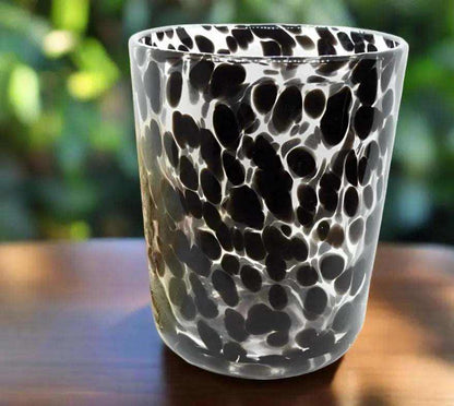 Cheetah Jumbo glass deluxe soy candle in black and white spotted handmade glass jar