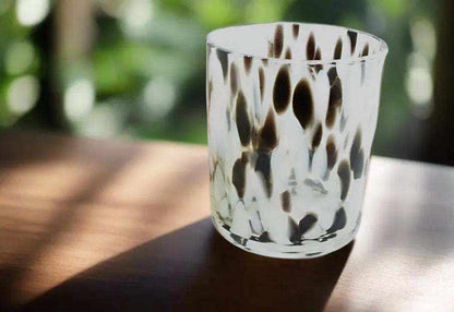 Dalmatian large glass deluxe soy candle with black and white spotted design in handmade round glass.