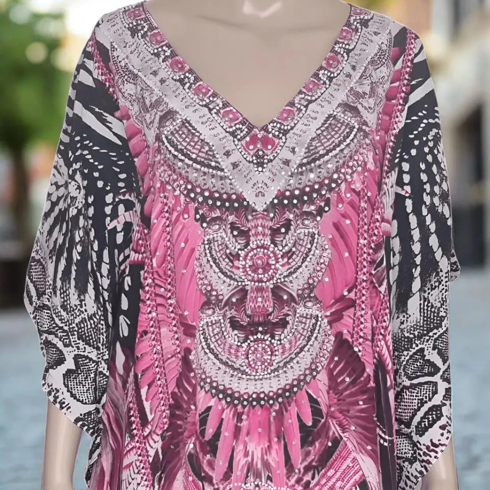 Amur Pink short silk kaftan - kaftans that bling - Kaftans that Bling