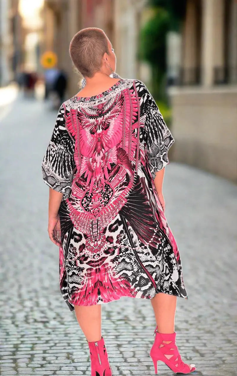 Amur Pink short silk kaftan - kaftans that bling - Kaftans that Bling