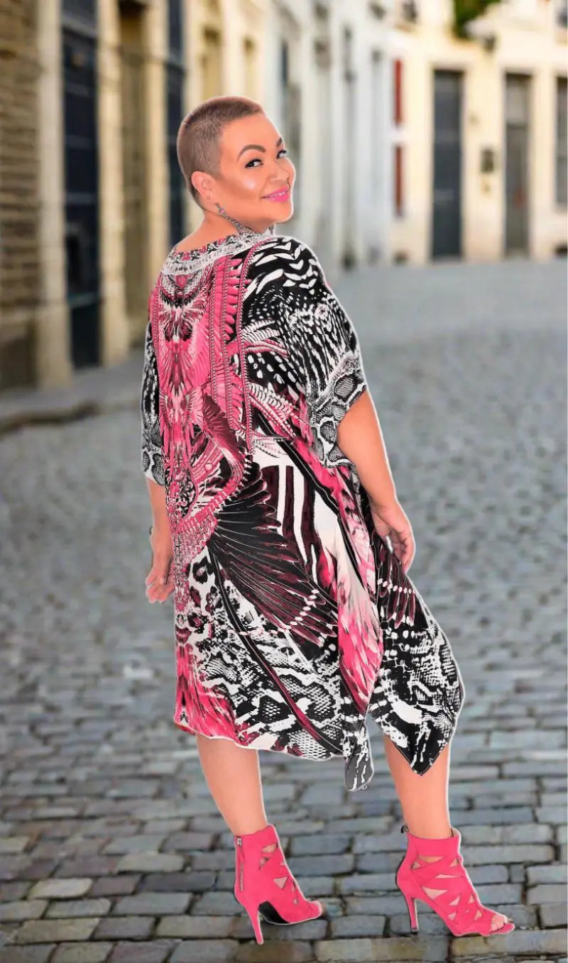 Amur Pink short silk kaftan - kaftans that bling - Kaftans that Bling