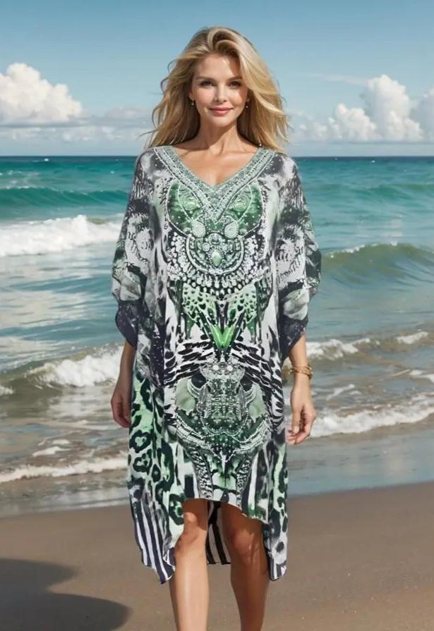 Dresses Garbo green short silk Kaftan - kaftans that bling fashion spectrum  Kaftans that Bling