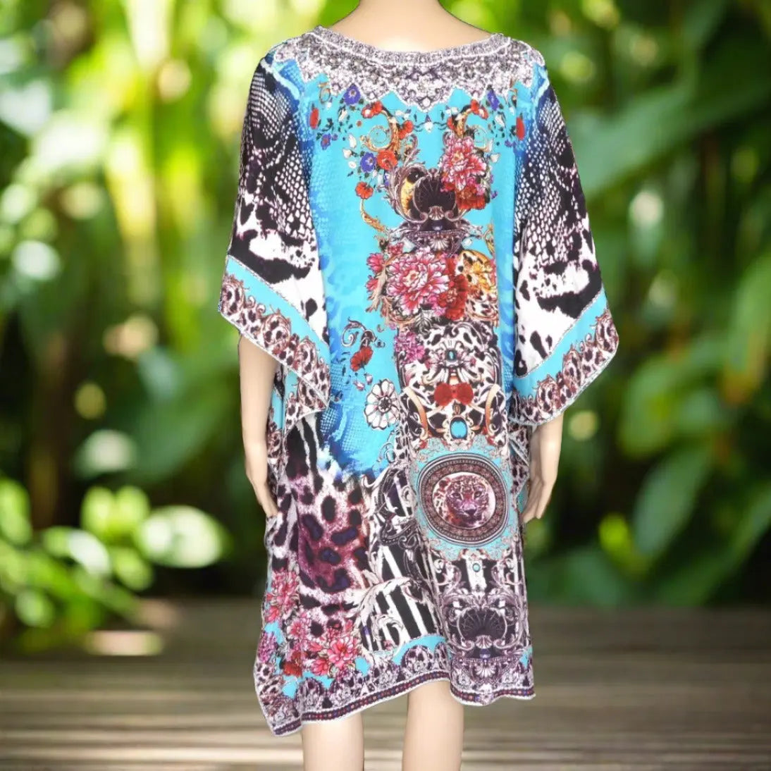 Garden Delight (blue) short silk embellished Kaftan