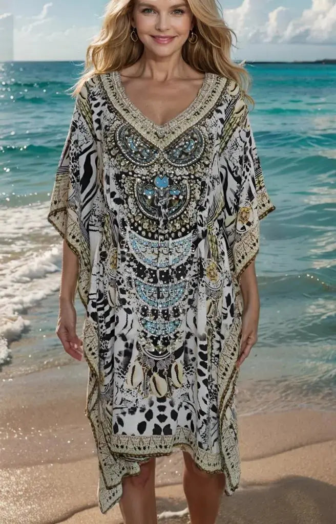 Kalpony short silk embellished Kaftan - Kaftans that Bling