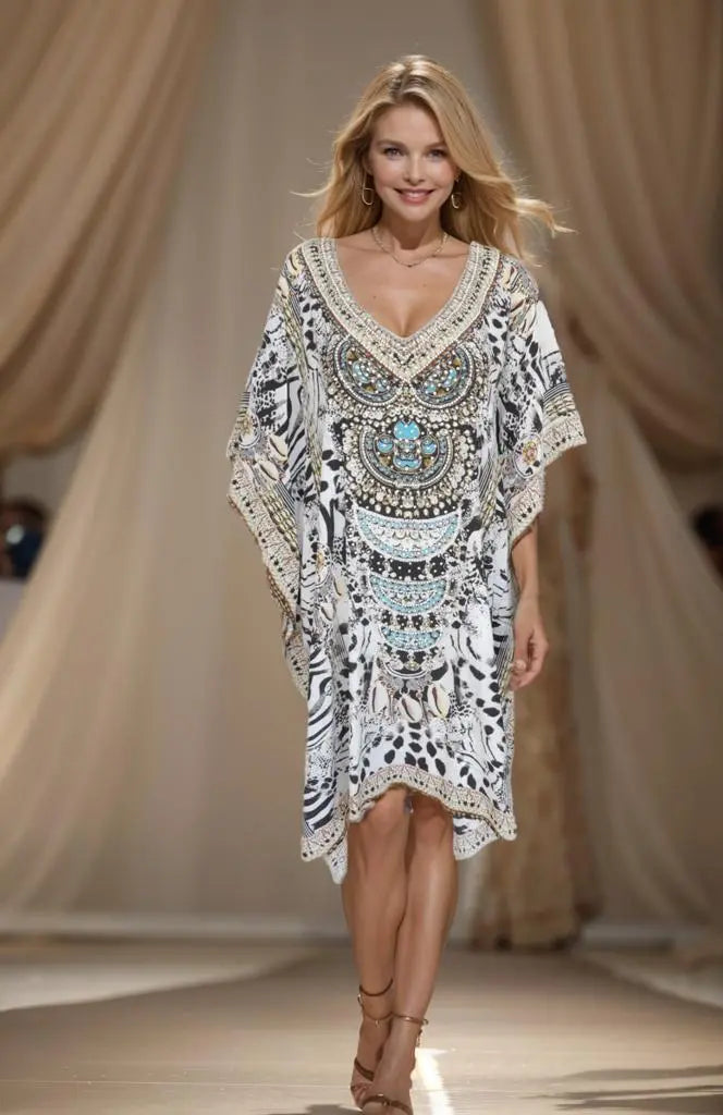 Kalpony short silk embellished Kaftan - Kaftans that Bling