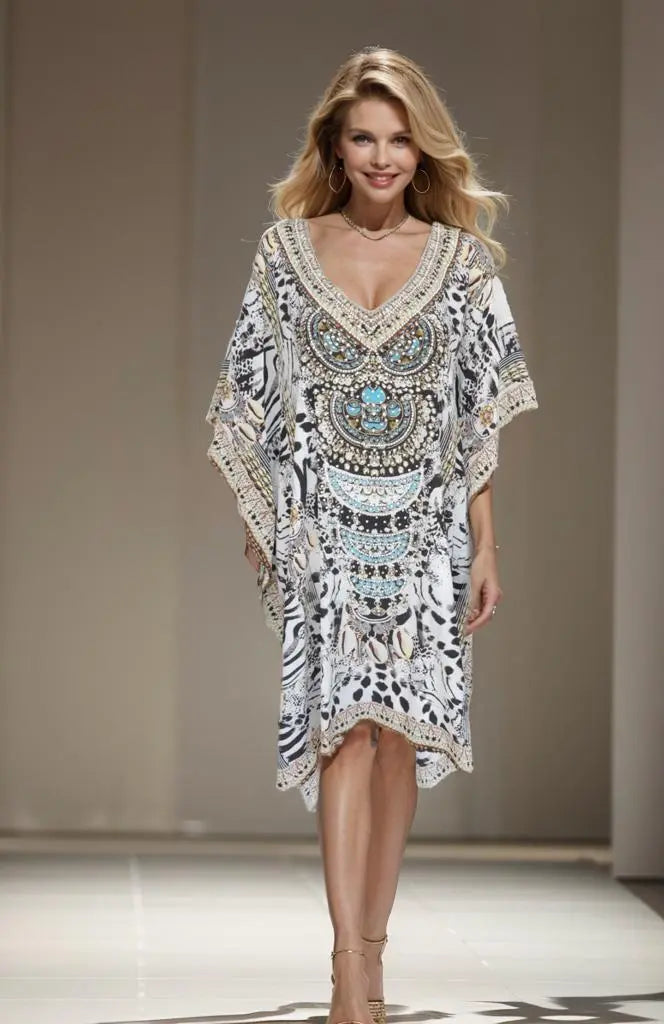 Kalpony short silk embellished Kaftan - Kaftans that Bling