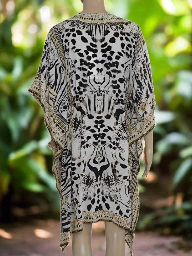 Kalpony short silk embellished drawstring Kaftan - by Fashion Spectrum - Kaftans that Bling