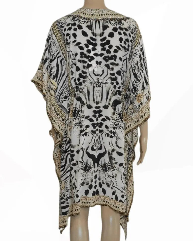 Kalpony short silk embellished drawstring Kaftan - by Fashion Spectrum - Kaftans that Bling