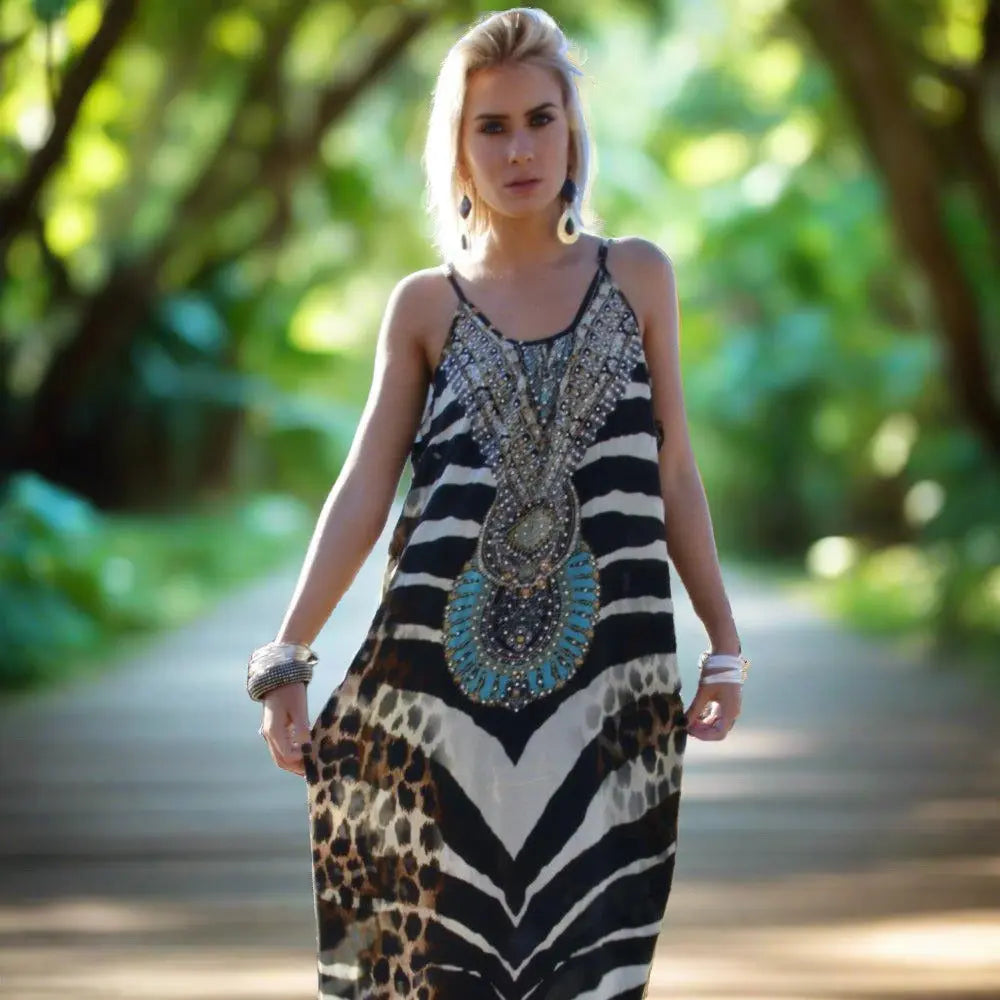 Long Silk Maxi Dress - Zambassi - Kaftans that Bling