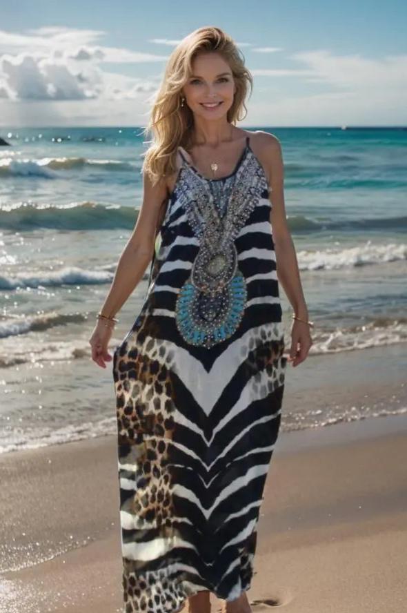 Dresses Long Silk Maxi Dress - Zambassi fashion spectrum  Kaftans that Bling