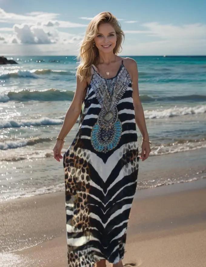 Dresses Long Silk Maxi Dress - Zambassi fashion spectrum  Kaftans that Bling