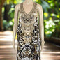 Ziraffe Silk Maxi Dress animal print racerback maxi with hand-embellished beadwork on silk fabric