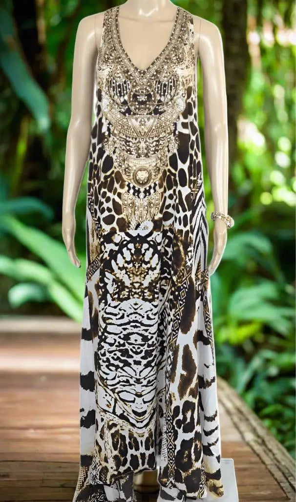 Long silk racerback maxi dress-Ziraffe - Kaftans that Bling