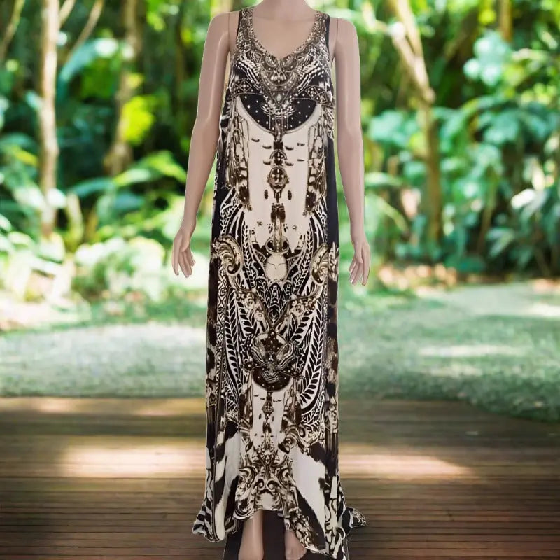 Long silk racerback maxi dress-cougar - Kaftans that Bling