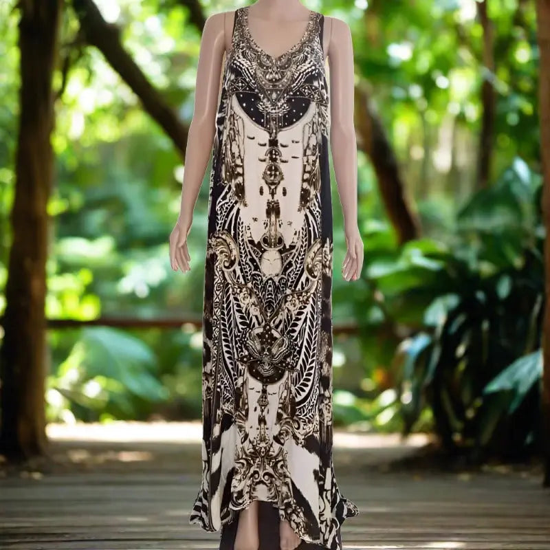 Long silk racerback maxi dress-cougar - Kaftans that Bling