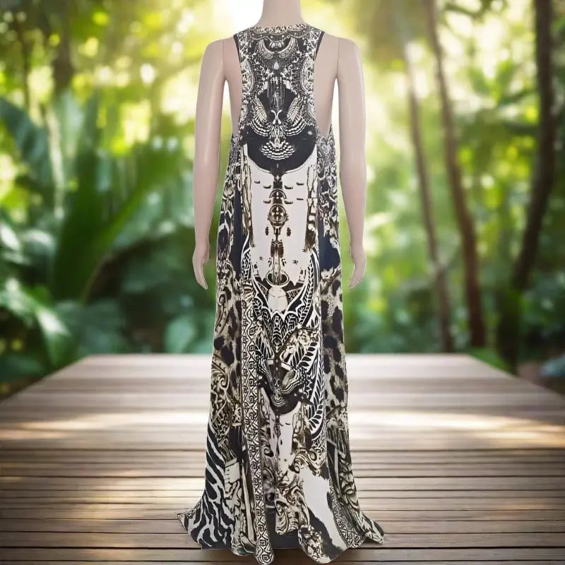 Long silk racerback maxi dress-cougar - Kaftans that Bling