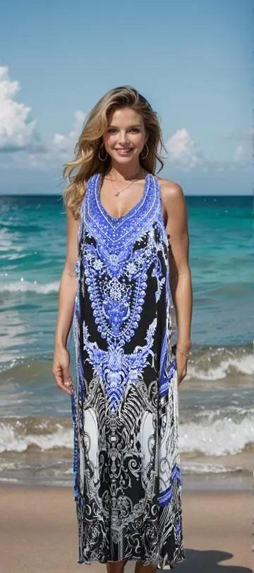 Dresses Midnight Blue long Racerback Dress fashion spectrum  Kaftans that Bling