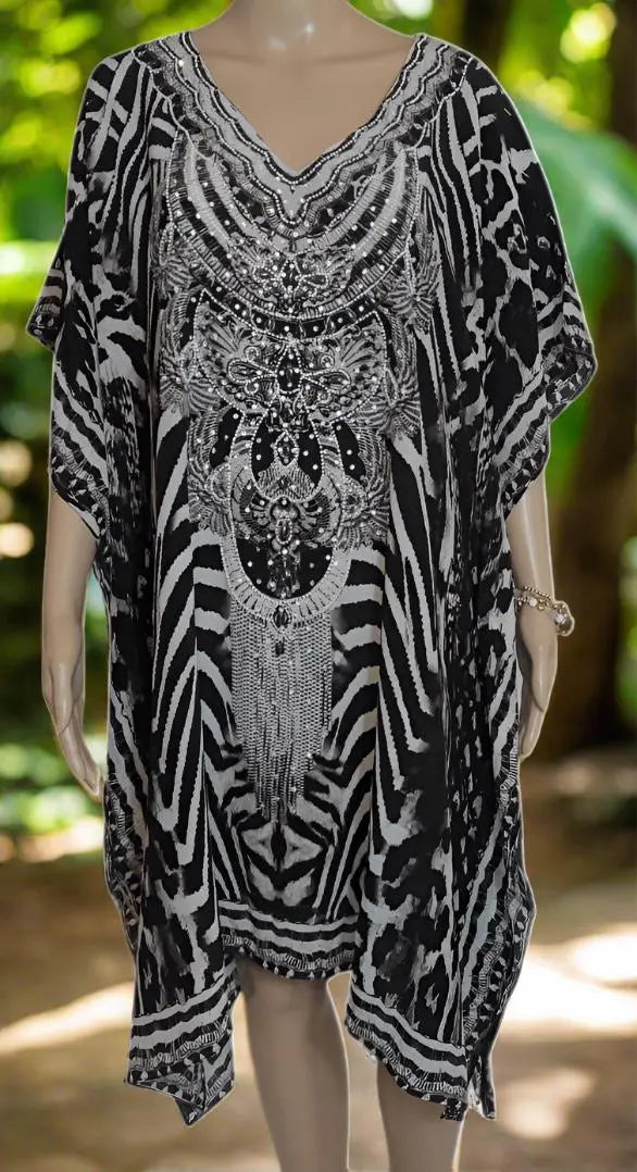 Nassai short silk embellished Kaftan - by Fashion Spectrum - Kaftans that Bling