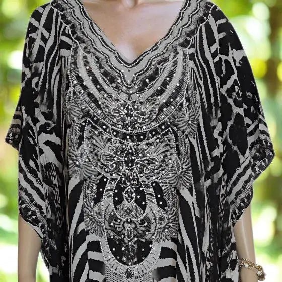 Nassai short silk embellished Kaftan - by Fashion Spectrum - Kaftans that Bling