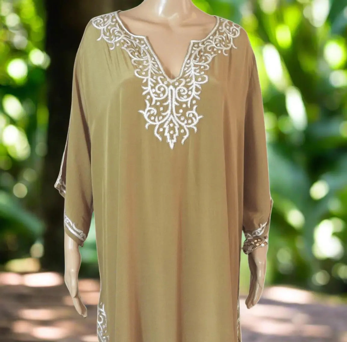 Olive Short Silk Kaftan Dress - by Fashion Spectrum - Kaftans that Bling