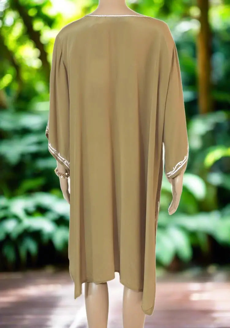 Olive Short Silk Kaftan Dress - by Fashion Spectrum - Kaftans that Bling