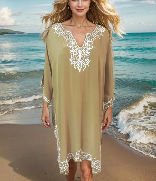 Dresses Olive Short Silk Kaftan Dress - by Fashion Spectrum fashion spectrum  Kaftans that Bling