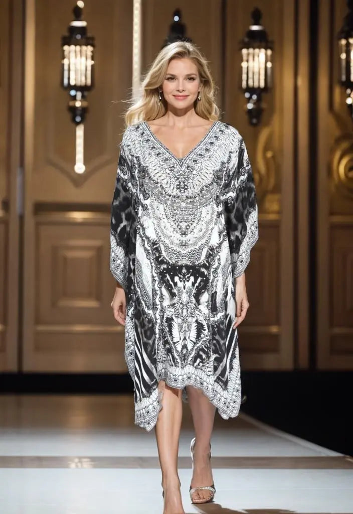 Dresses Short silk embellished kaftan Tiger fashion spectrum  Kaftans that Bling