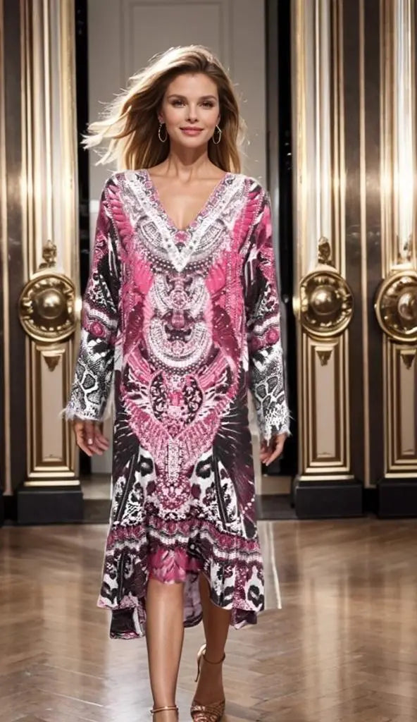 Dresses Silk Hi-Low Frill Dress - Amur-Pink-kaftans that bling fashion spectrum  Kaftans that Bling