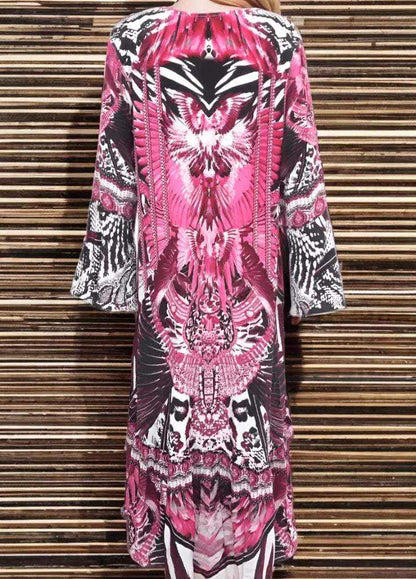 Pink and black silk hi-low frill dress with white and silver beadwork and long split sleeves