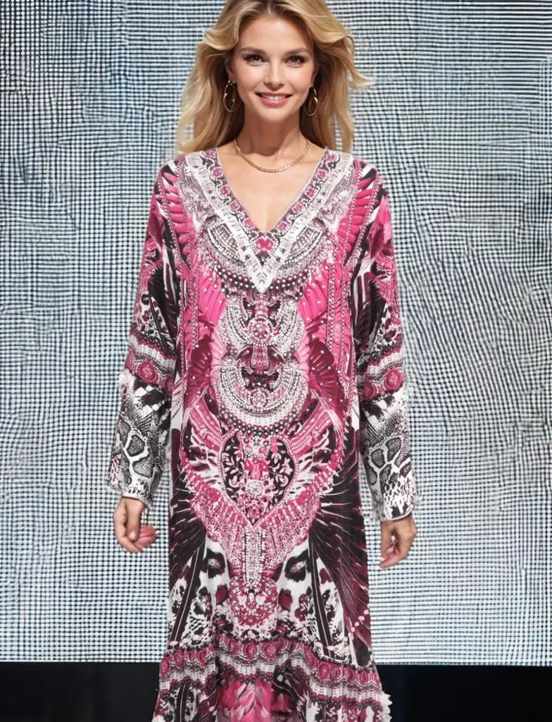 Dresses Silk Hi-Low Frill Dress - Amur-Pink-kaftans that bling fashion spectrum  Kaftans that Bling