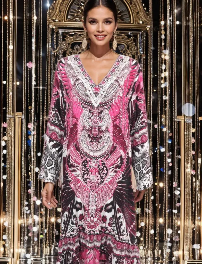 Dresses Silk Hi-Low Frill Dress - Amur-Pink-kaftans that bling fashion spectrum  Kaftans that Bling