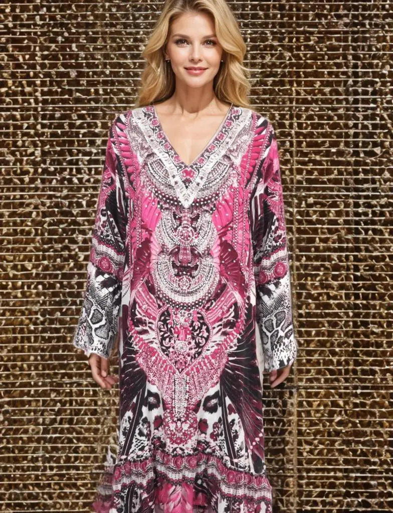 Dresses Silk Hi-Low Frill Dress - Amur-Pink-kaftans that bling fashion spectrum  Kaftans that Bling