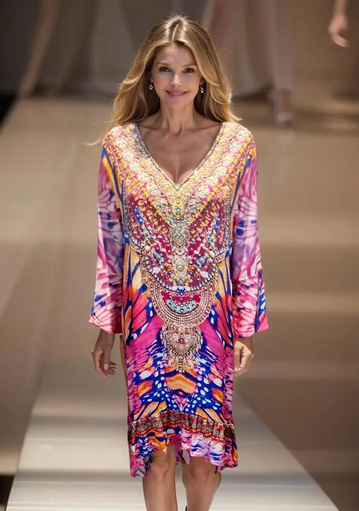 Dresses Silk Hi-Low Frill Dress - Butterfly-Pink-Fashion Spectrum fashion spectrum  Kaftans that Bling