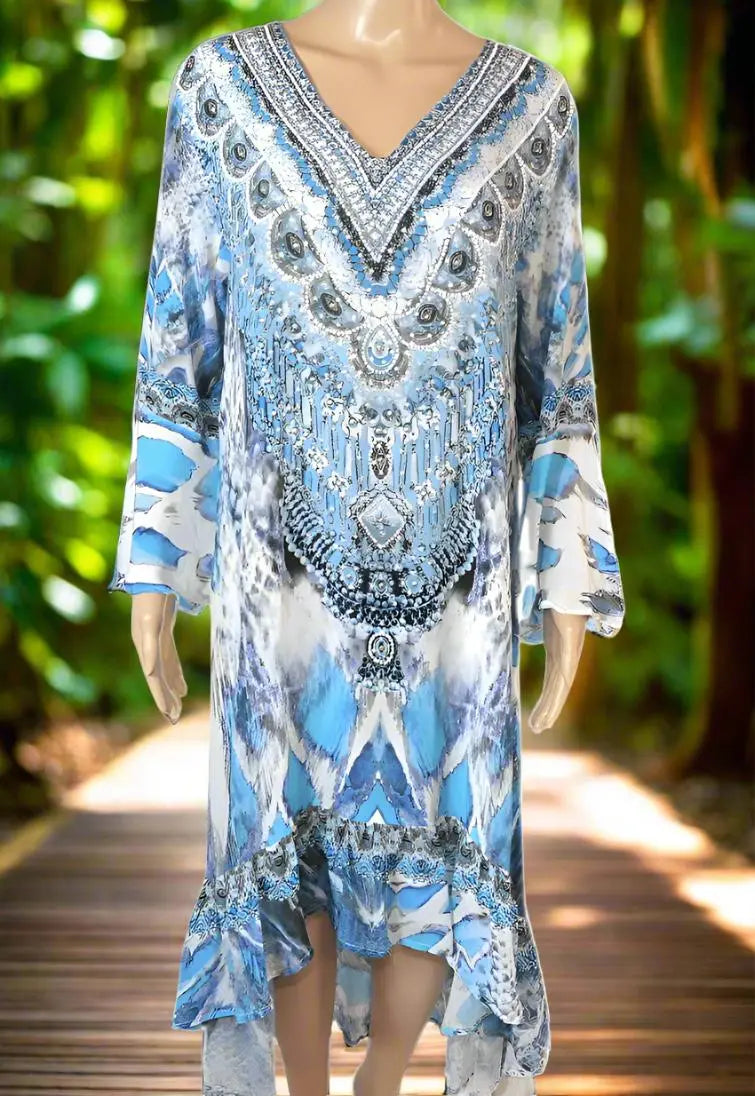 Silk Hi-Low Frill Dress - Paluma- by Fashion Spectrum - Kaftans that Bling