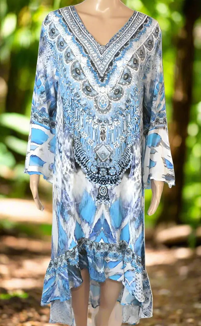 Silk Hi-Low Frill Dress - Paluma- by Fashion Spectrum - Kaftans that Bling