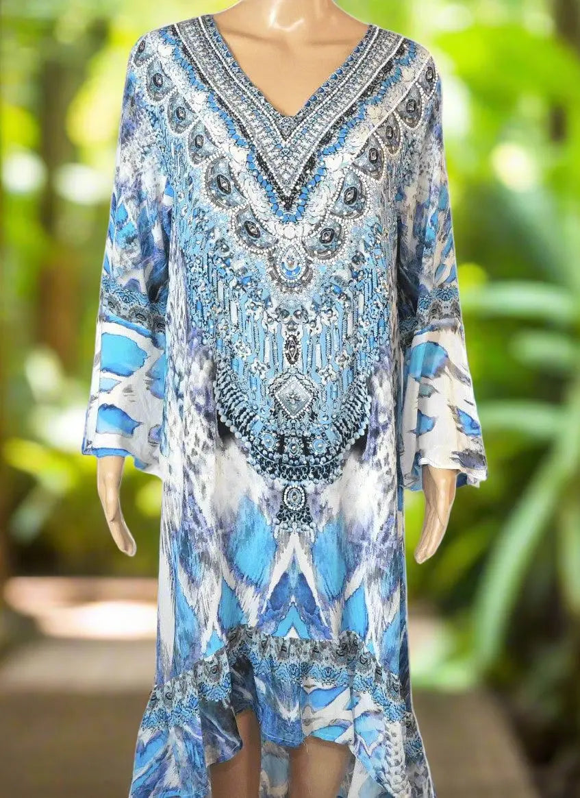 Silk Hi-Low Frill Dress - Paluma- by Fashion Spectrum - Kaftans that Bling