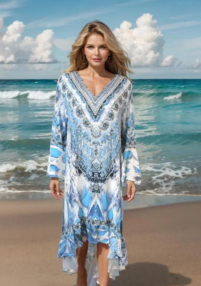 Dresses Silk Hi-Low Frill Dress - Paluma- by Fashion Spectrum fashion spectrum  Kaftans that Bling