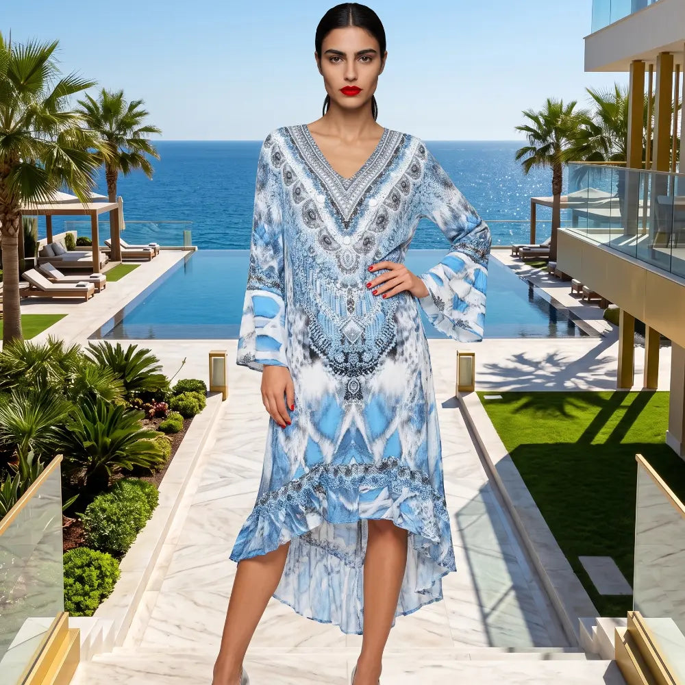 Silk Hi-Low Frill Dress - Paluma- by Fashion Spectrum