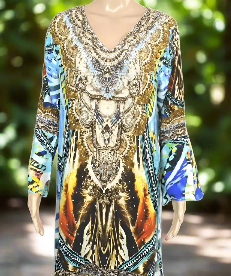 Silk Hi-Low Frill Dress - Saffron- Multi-kaftans that bling - Kaftans that Bling