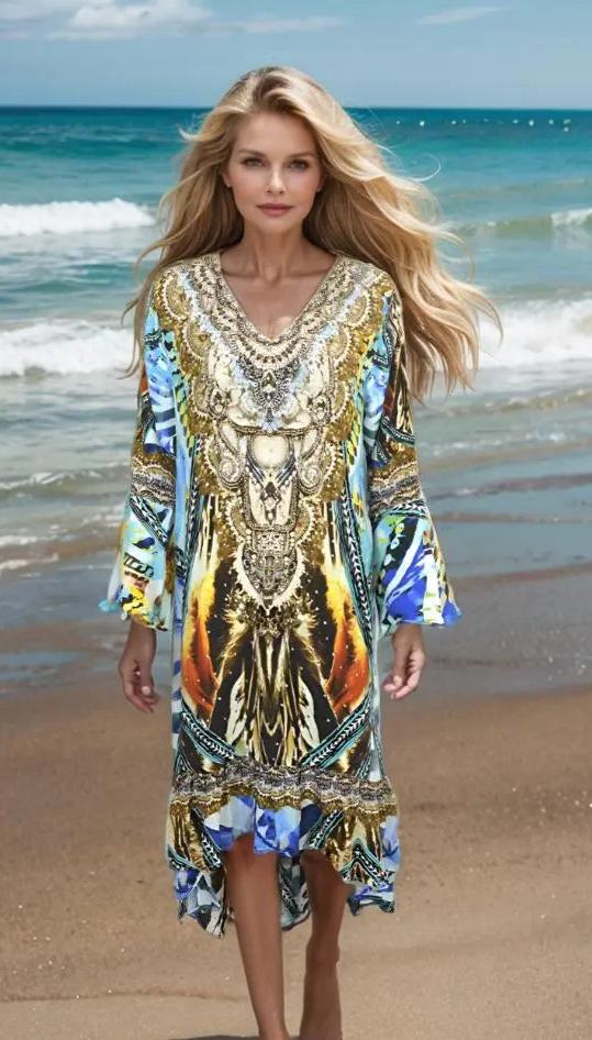 Dresses Silk Hi-Low Frill Dress - Saffron- Multi-kaftans that bling fashion spectrum  Kaftans that Bling