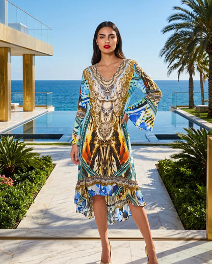 Silk Hi-Low Frill Dress Saffron- Multi-kaftans that bling