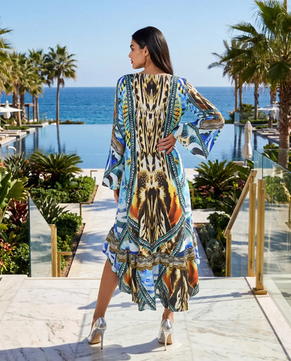 Silk Hi-Low Frill Dress Saffron- Multi-kaftans that bling