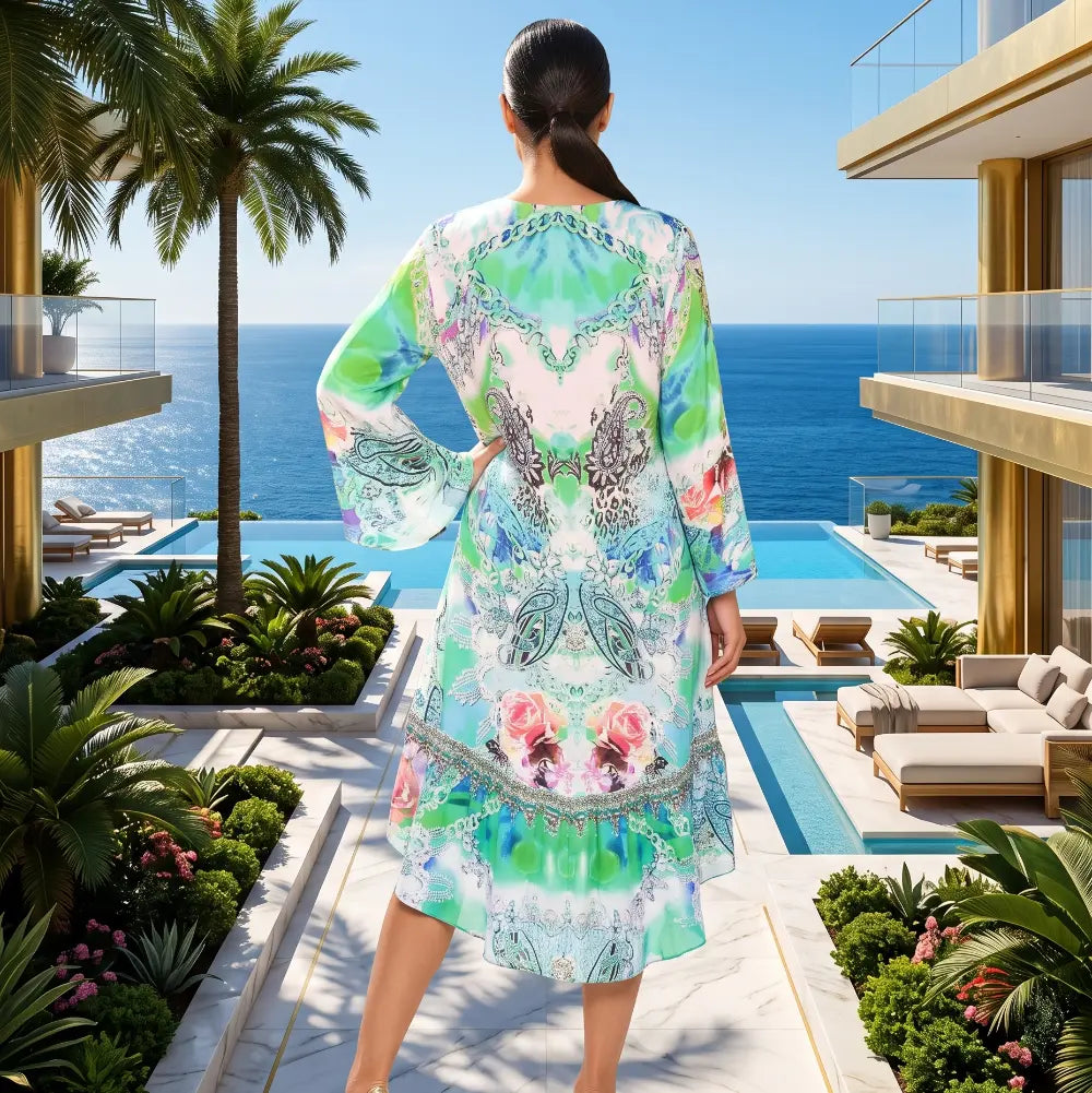 Silk Hi-Low Frill Dress Tegan at Kaftans that Bling